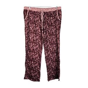 Lucky Brand Lounge Pajama Pants Womens 2XL Burgundy Pink Paisley Drawstring Boho
